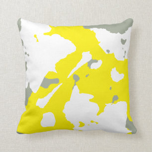 Yellow White and Grey abstract grey solid back Throw Pillow
