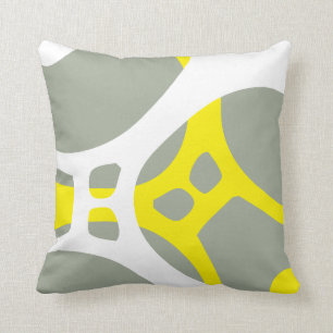 Yellow White and Grey abstract pattern pillow