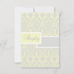 Yellow, White, and Grey Damask Reply Card