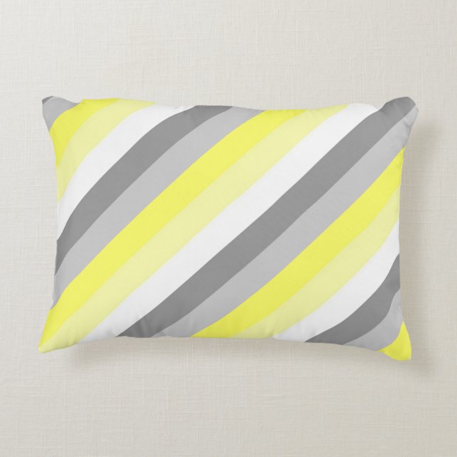Yellow, White and Grey Stripes Accent Pillow (Back)