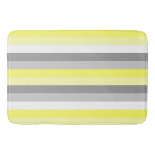Yellow, White and Grey Stripes bath mat
