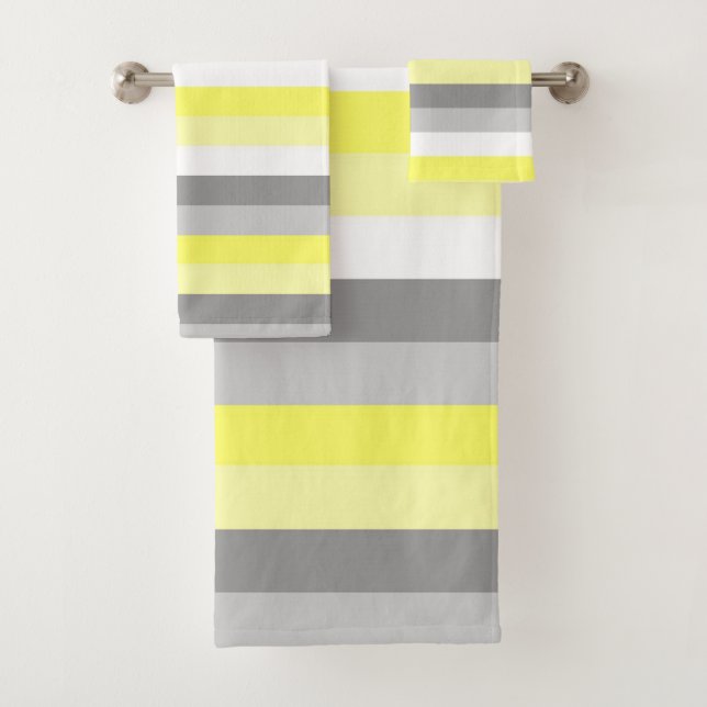 Yellow, White and Grey Stripes bath towel set (Insitu)