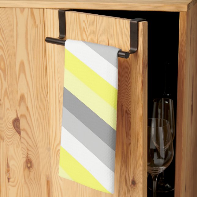 Yellow, White and Grey Stripes  Kitchen Towel (Thirds Fold)
