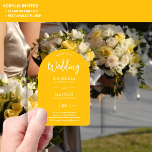 Yellow White Arch Acrylic Wedding Invites Modern Acrylic Invitations