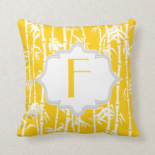 Yellow, white bamboo pattern custom throw pillow