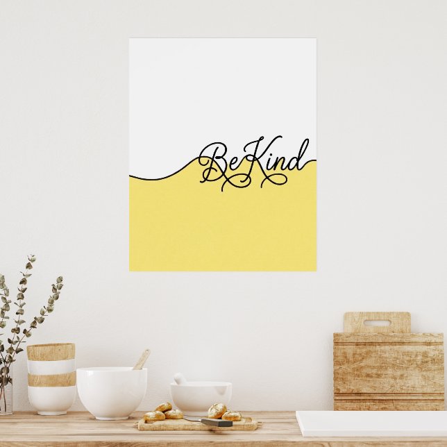 Yellow & White Be Kind Cursive Wall Print (Kitchen)