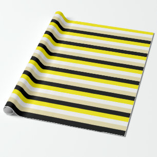 Yellow, White, Beige and Black Stripes Wrapping Paper