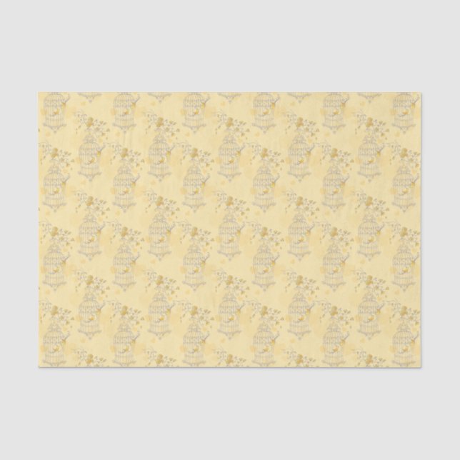 Yellow white bird cage hearts tissue paper (Front)