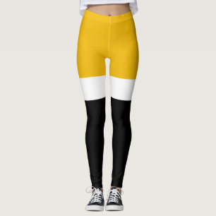 Yellow White Black Colour Block Style Design Leggings