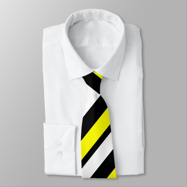 Yellow White & Black Custom Regimental Stripe Tie (Tied)
