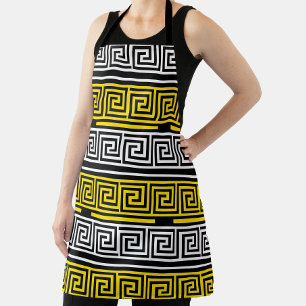 Yellow White Black Greek Key Fret Pattern Design  Apron