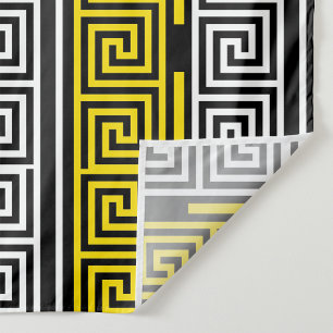 Yellow White Black Greek Key Fret Pattern Design Fabric