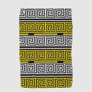 Yellow White Black Greek Key Fret Pattern Design  Golf Towel