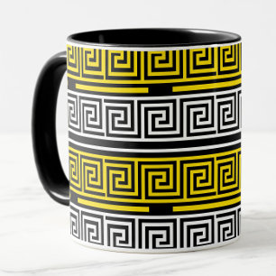 Yellow White Black Greek Key Fret Pattern Design Mug