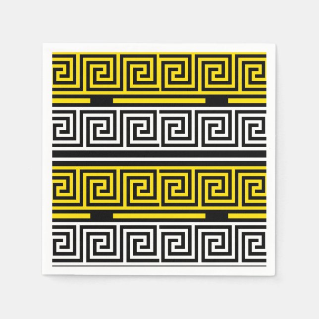 Yellow White Black Greek Key Fret Pattern Design  Napkin (Front)