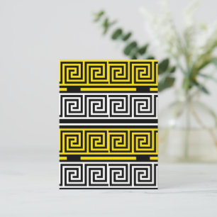 Yellow White Black Greek Key Fret Pattern Design Postcard