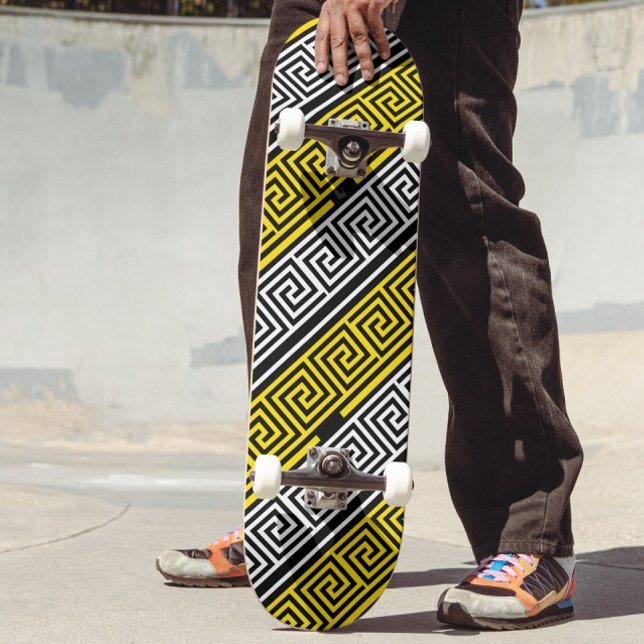 Yellow White Black Greek Key Fret Pattern Design  Skateboard (Creator Uploaded)
