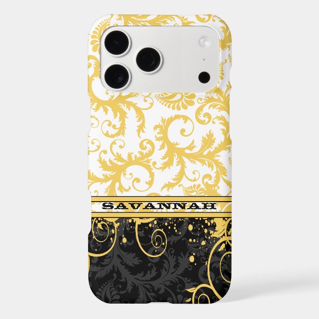 Yellow White Black Personalized Damask iPhone Skin (Back)