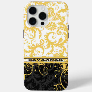 Yellow White Black Personalized Damask iPhone Skin iPhone 15 Pro Max Case