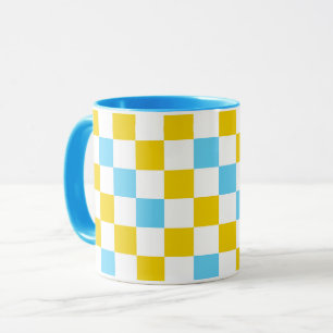 Yellow White Blue Chequered Design  Mug