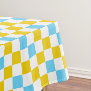 Yellow White Blue Chequered Design  Tablecloth