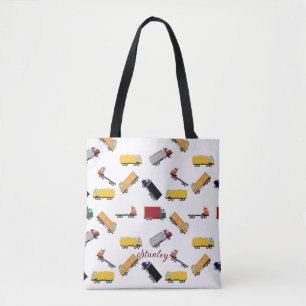 Yellow White Boys' Name Personalized Truck Tote Bag