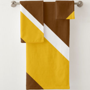 Yellow White Brown Plain Color Block Design Bath Towel Set