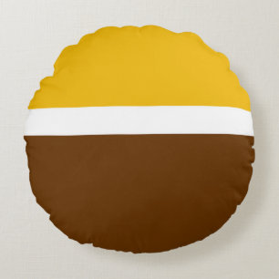 Yellow White Brown Plain Colour Block Design  Round Pillow
