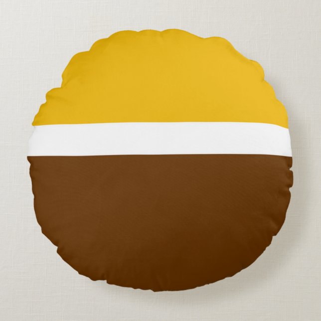 Yellow White Brown Plain Colour Block Design  Round Pillow (Front)