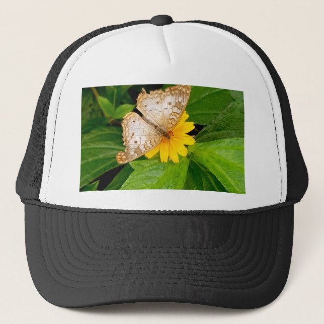 yellow white butterfly moth trucker hat (Front)