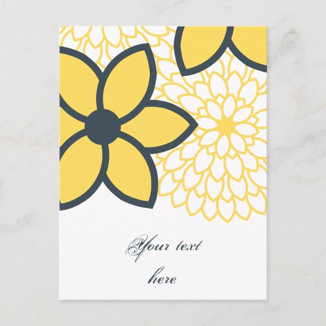Yellow, White, Charcoal Modern Floral Postcard (Front)