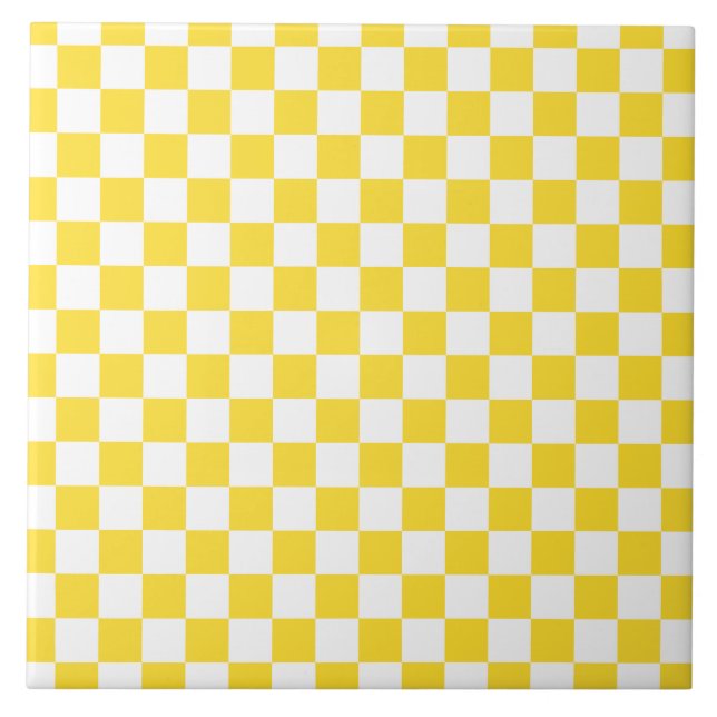 Yellow White Check Chequered Chequerboard Pattern Tile (Front)