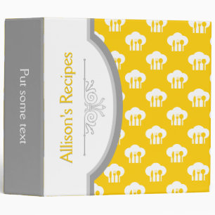 Yellow, white chef cap pattern and frame recipe binder