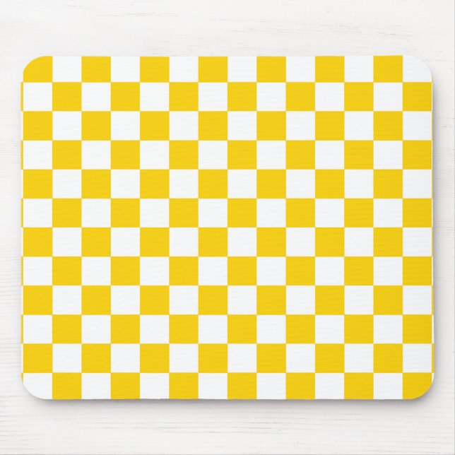 Yellow White Chequered Check Pattern Design Mouse Pad (Front)