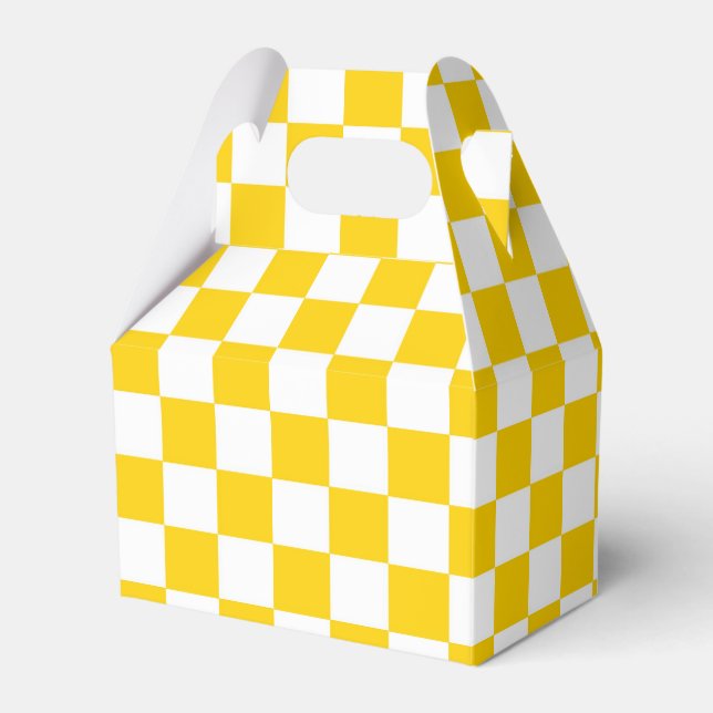 Yellow White Chequered Check Pattern Favor Box (Front Side)