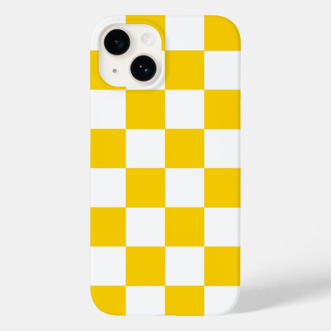 Yellow White Chequered Check Pattern iPhone Case (Back)
