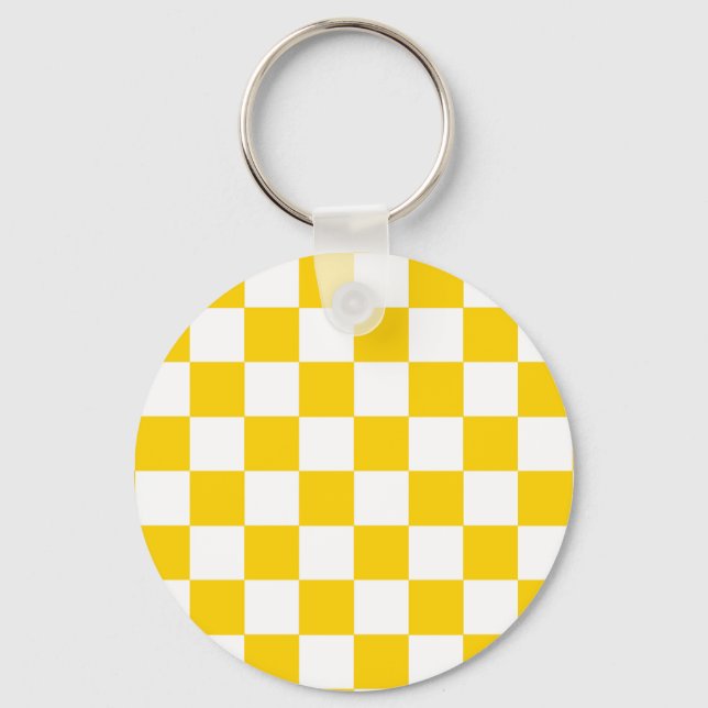 Yellow White Chequered Check Pattern Keychain (Front)