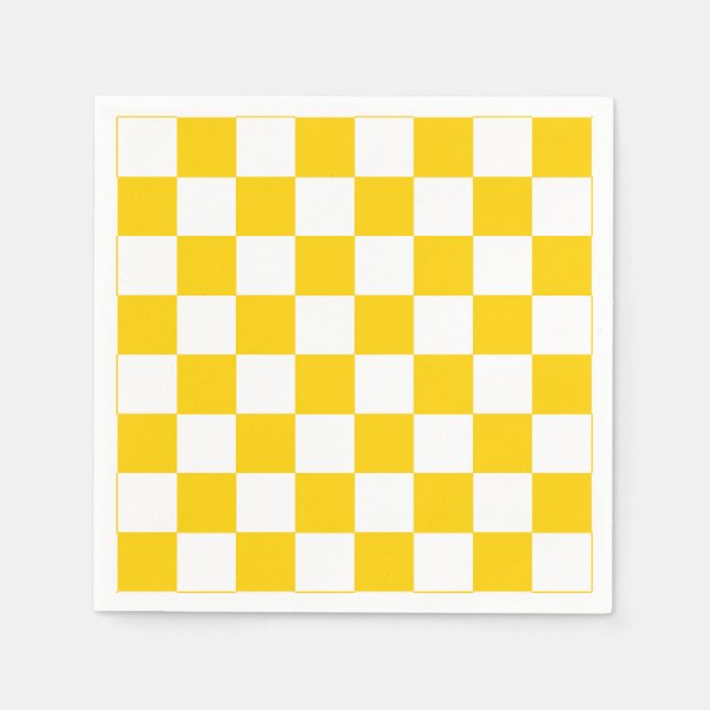 Yellow White Chequered Check Pattern Napkin (Front)
