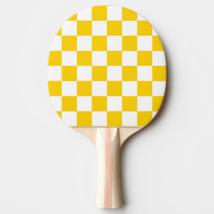 Yellow White Chequered Check Pattern Ping Pong Paddle