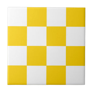 Yellow White Chequered Check Pattern Tile