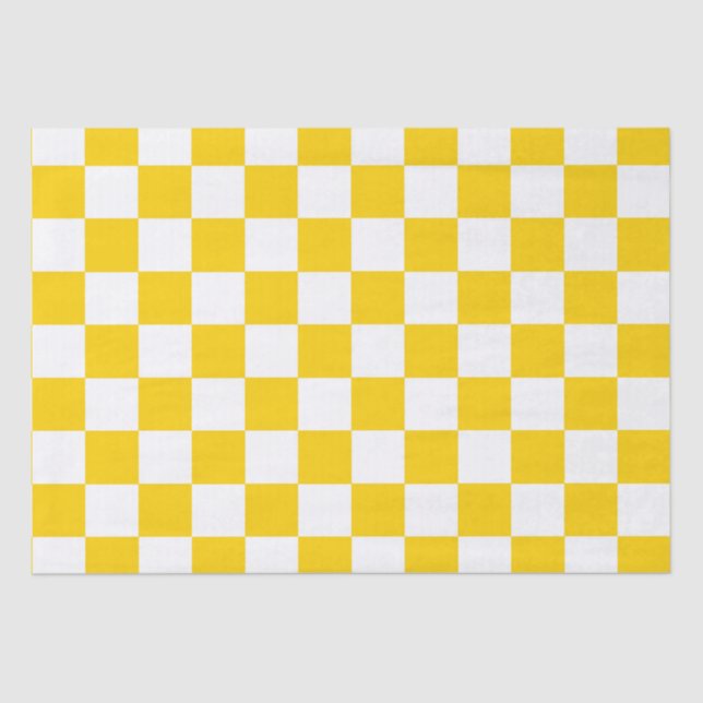 Yellow White Chequered Check Pattern Tissue Paper (Front)