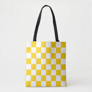 Yellow White Chequered Check Pattern Tote Bag