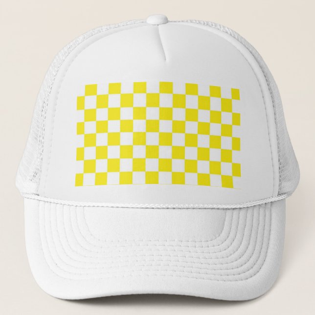 Yellow & White Chequered CUSTOMIZABLE Trucker Hat (Front)