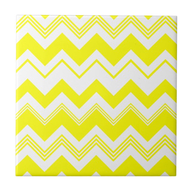 Yellow White Chevron Pattern Tile (Front)