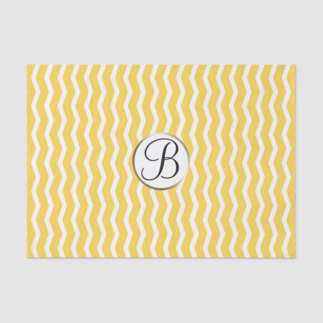Yellow White Chevron Print Monogram Letter Initial Tissue Paper (Front)