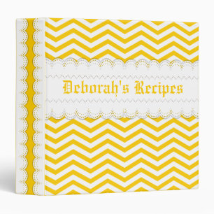 Yellow, white chevron & scalloped borders recipe binder