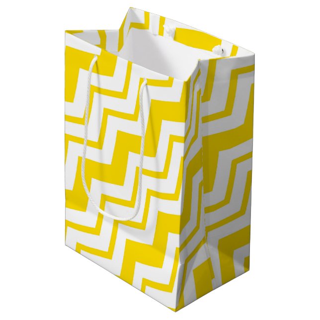 Yellow White Chevron Zigzag Pattern Design  Medium Gift Bag (Front Angled)