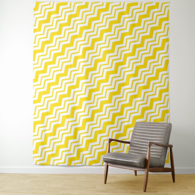 Yellow White Chevron Zigzag Pattern Design  Tapestry (In Situ)