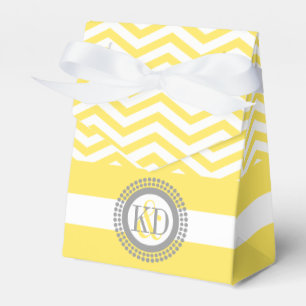 Yellow, white chevron zigzag pattern wedding favor box