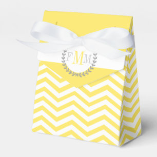 Yellow, white chevron zigzag pattern wedding favor box